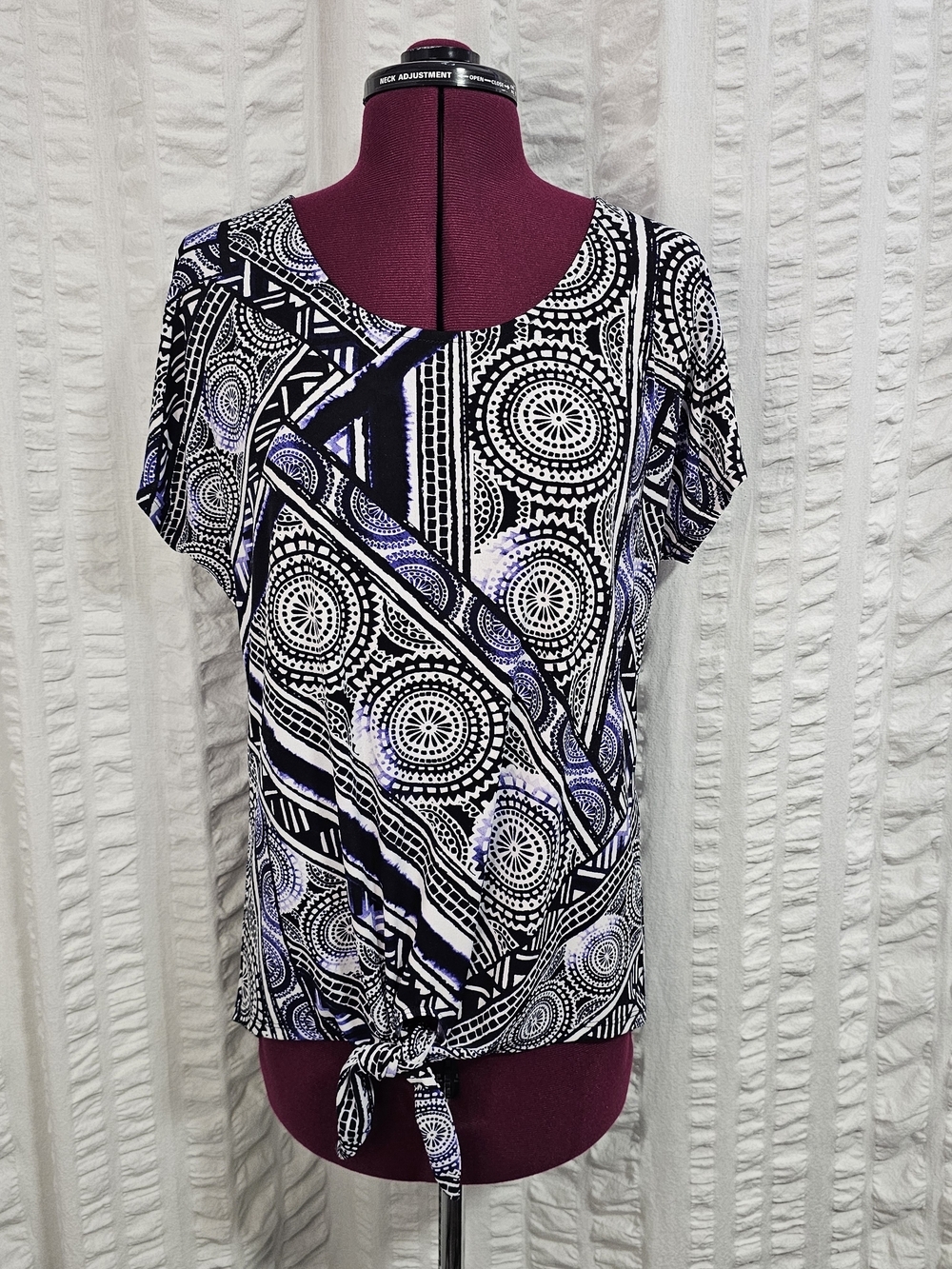 Chico's Black & Lavender Geometric Tie-Front Blouse